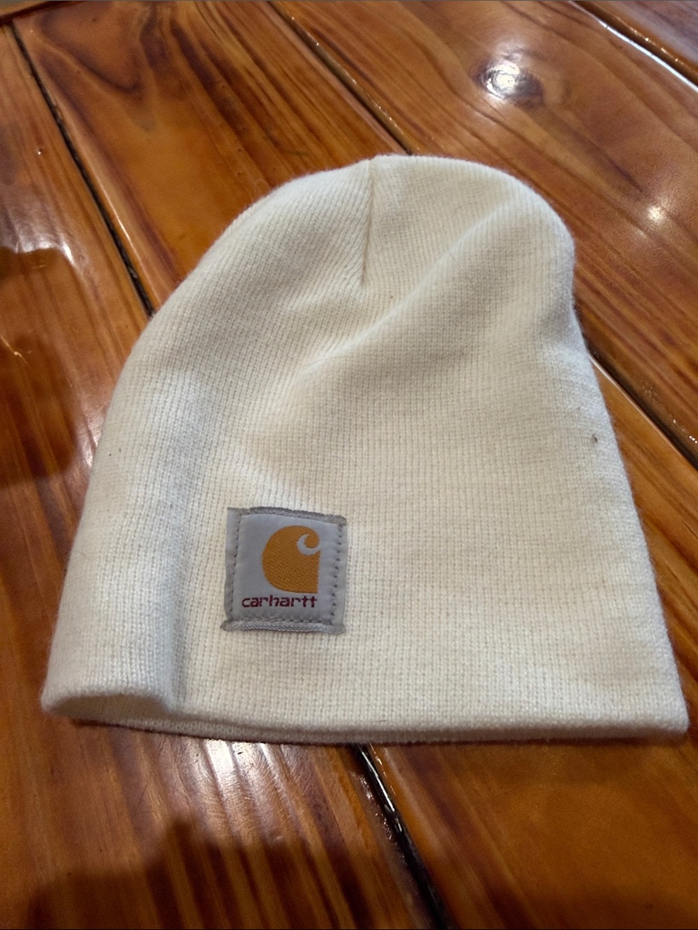 Carhartt Kids Cream Knit Beanie with Gold Logo Patch